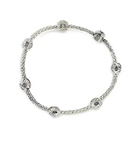 Suzy Levian New York Sterling Silver Sapphire & Created White Round Halo Pave Tennis Bracelet