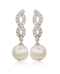 Suzy Levian Sterling Silver Pearl & White Sapphire Dangle Earrings