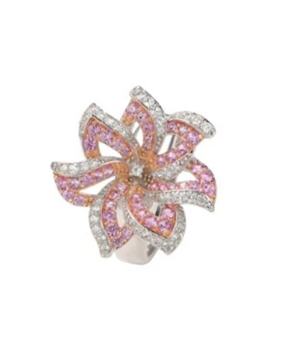 Suzy Levian Sterling Silver Sapphire Created White Sapphire Flower Ring