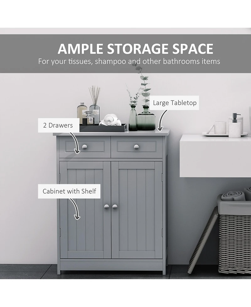 kleankin Wooden Bathroom Floor Cabinet with 2 Doors, 2 Drawers and Adjustable Shelf,