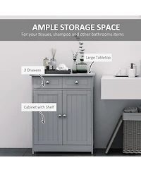 kleankin Wooden Bathroom Floor Cabinet with 2 Doors, 2 Drawers and Adjustable Shelf,