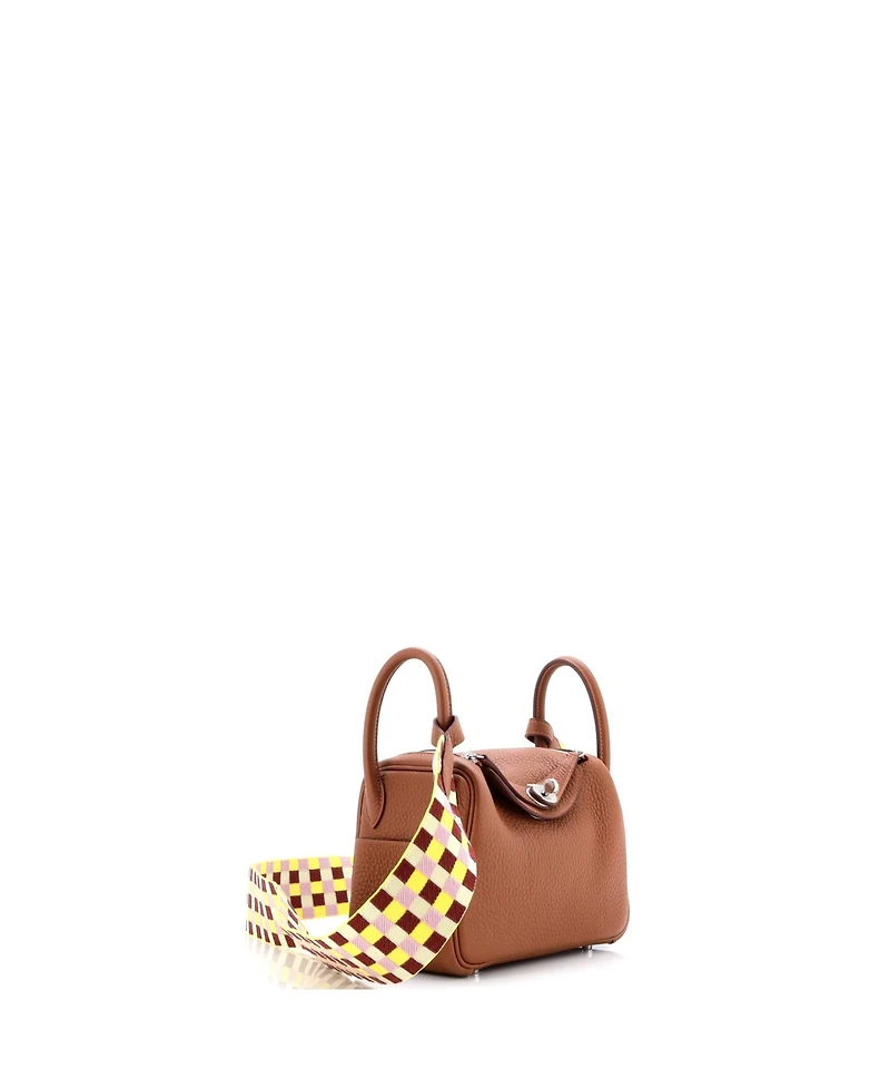 Pre-Owned Hermes Mini Lindy Quadrille Bag Clemence with Canvas