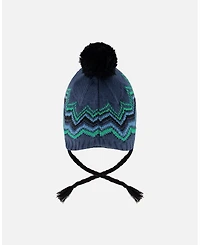 Deux par Boy Lined Peruvian Knit Pompom Hat Blue and Green - Toddler|Child
