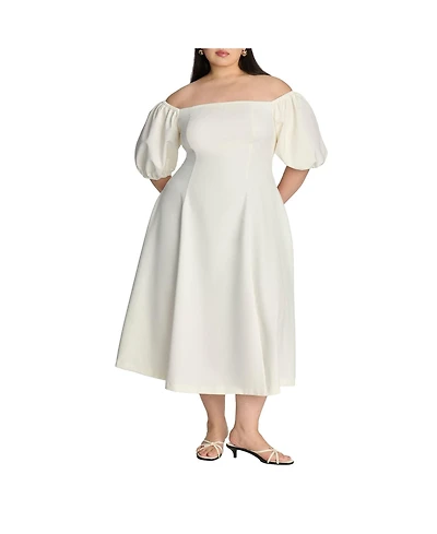 Eloquii Women's Plus Size Off The Shoulder Puff Sleeve Midi Dress