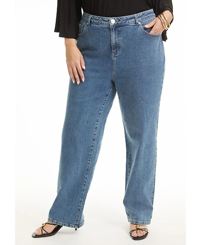 June + Vie Women's Plus Fit High-Rise Straight-Leg Stretch Jeans