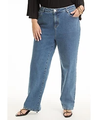 June + Vie Women's Plus Fit High-Rise Straight-Leg Stretch Jeans