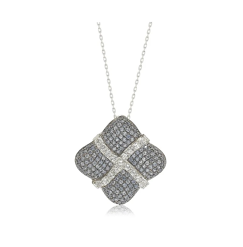 Suzy Levian Sterling Silver Sapphire & Created White Wrapped Cushion Pendant