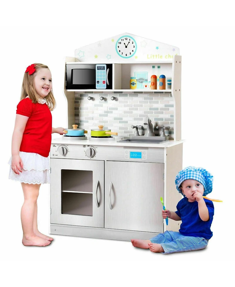 Kids Wooden Pretend Cooking Playset Cookware Kitchen