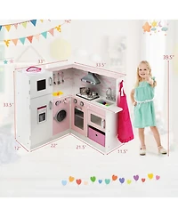 Corner Play Kitchen Wooden Toy Set with Sound and Light