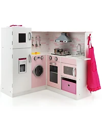 Corner Play Kitchen Wooden Toy Set with Sound and Light