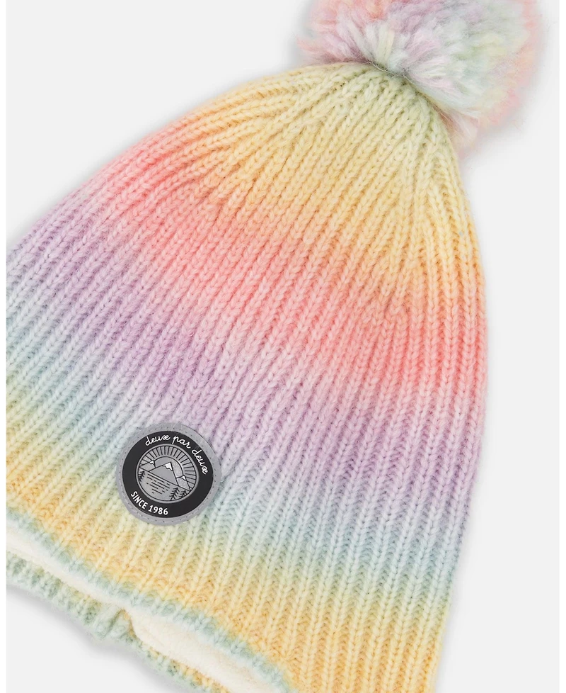 Deux par Girl Lined Peruvian Knit Pompom Hat Multicolor - Toddler|Child