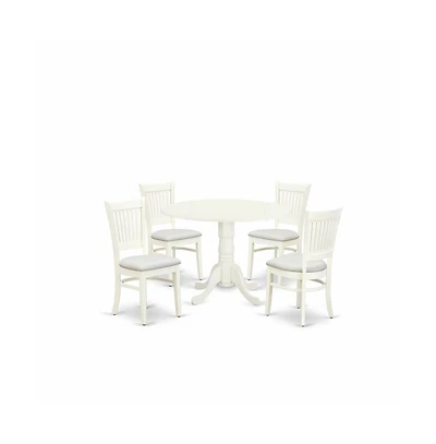 East West Furniture 5-Piece Kitchen Table Set- 4 Dining Chairs with Linen Fabric Seat and Slatted Chair Back - Drop Leaves Dining Table