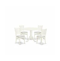 East West Furniture 5-Piece Kitchen Table Set- 4 Dining Chairs with Linen Fabric Seat and Slatted Chair Back - Drop Leaves Dining Table