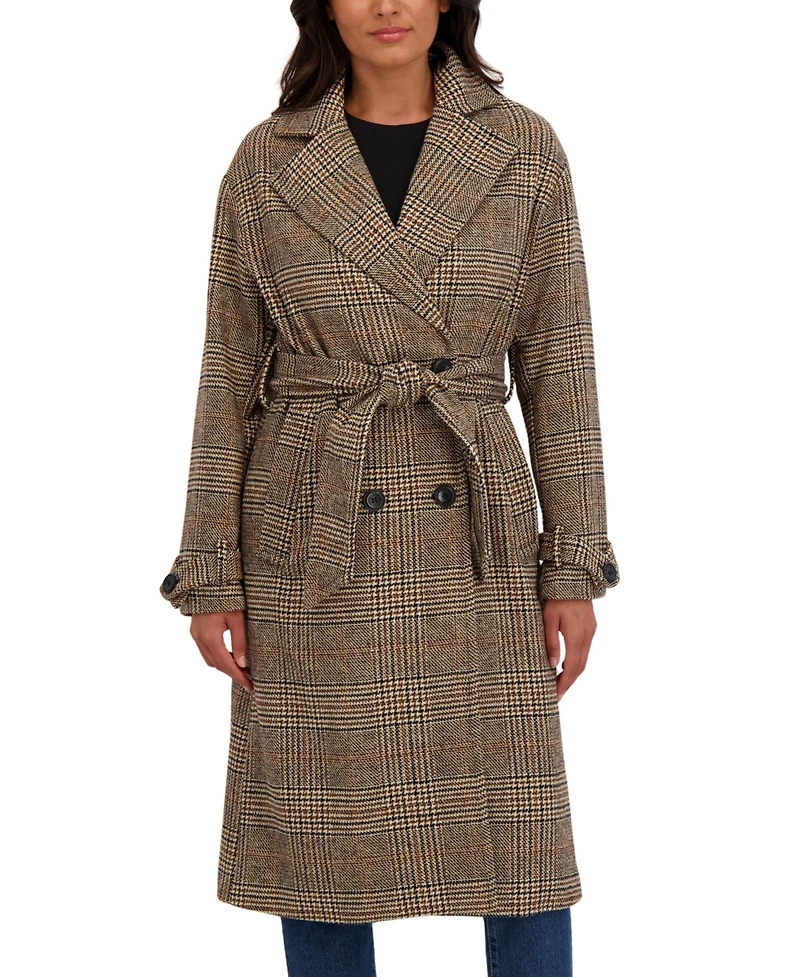Sebby Collection Women's Long Belted Oversized Double Breasted Faux Wool Coat