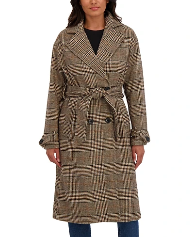 Sebby Collection Women's Long Belted Oversized Double Breasted Faux Wool Coat