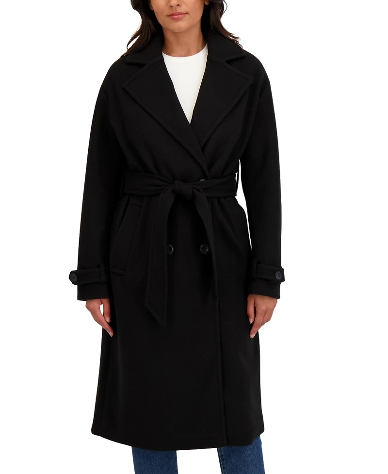 Sebby Collection Women's Long Belted Oversized Double Breasted Faux Wool Coat