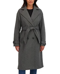 Sebby Collection Women's Long Belted Oversized Double Breasted Faux Wool Coat