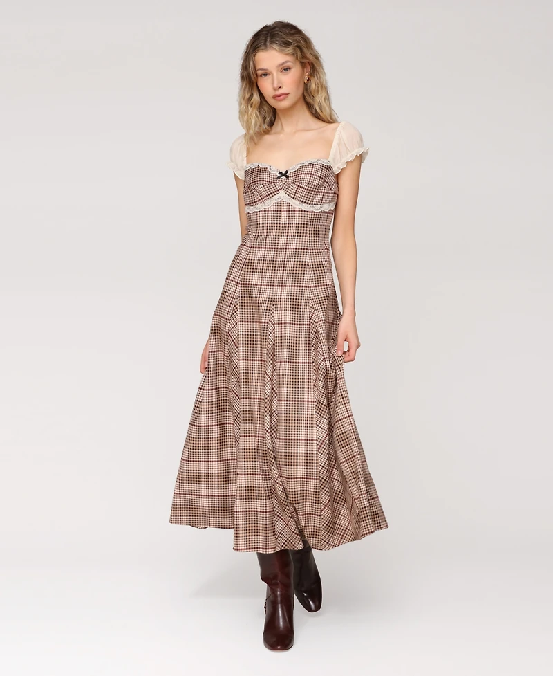 Avec Les Filles Women's Puff Sleeve Godet Midi Dress