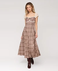 Avec Les Filles Women's Puff Sleeve Godet Midi Dress