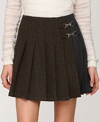Avec Les Filles Women's Mixed Pattern Pleated Mini Skirt