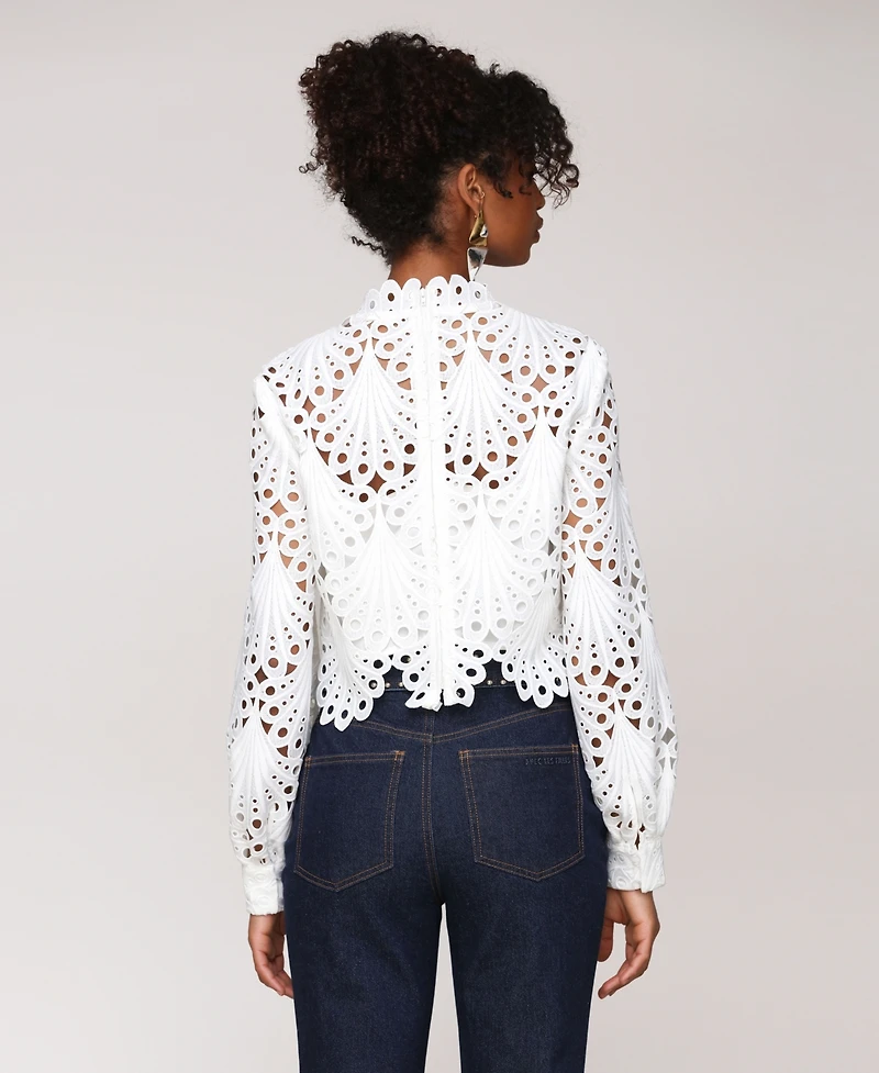 Avec Les Filles Women's High Neck Eyelet Top
