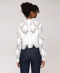 Avec Les Filles Women's High Neck Eyelet Top