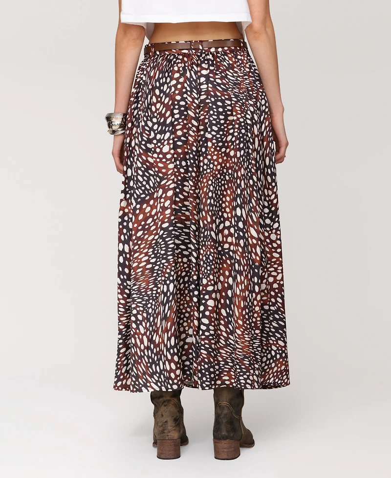 Avec Les Filles Women's High Slit Western Belt Maxi Skirt