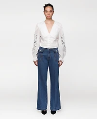 Avec Les Filles Women's Flare Leg Patch Pocket Denim Jeans
