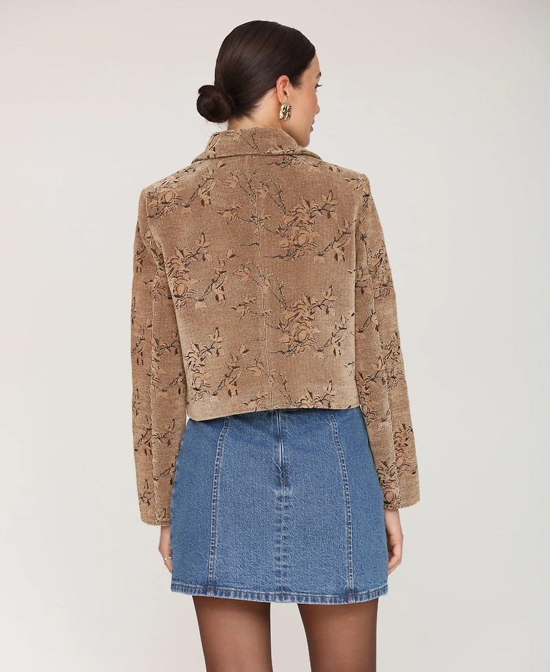 Avec Les Filles Women's Floral Corduroy Four Pocket Cropped Jacket