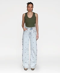 Avec Les Filles Women's All Over Stud Straight Leg Denim Jeans