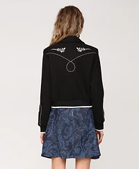 Avec Les Filles Women's Western Bomber Piping and Embroidery Jacket