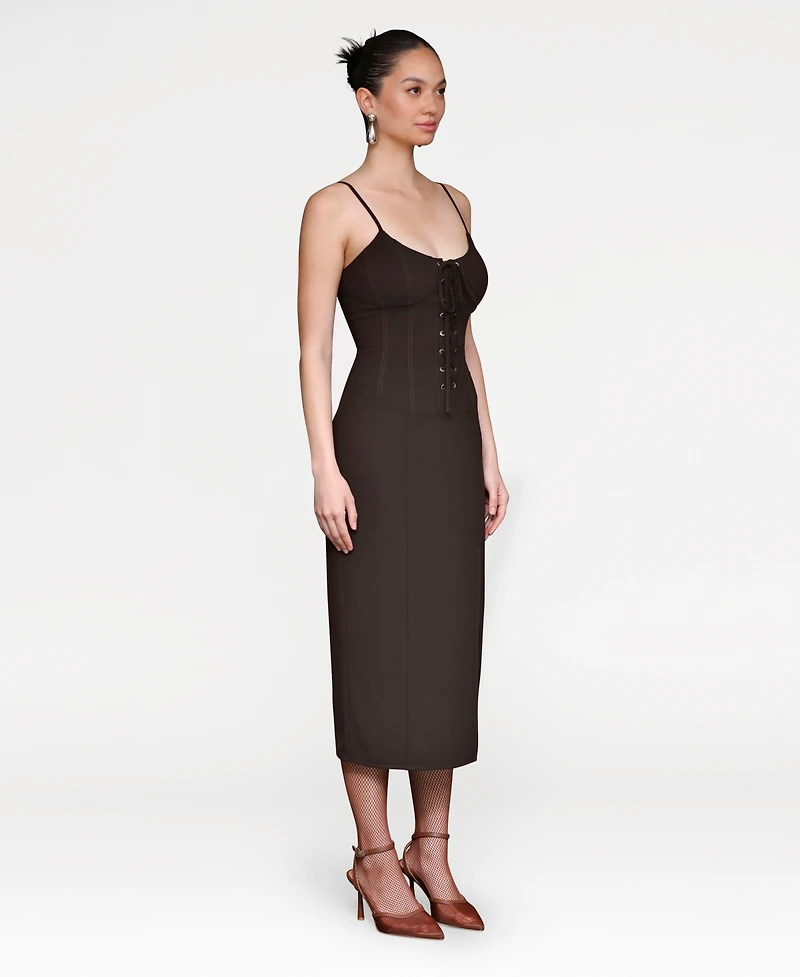 Avec Les Filles Women's Lace Up Corset Midi Dress