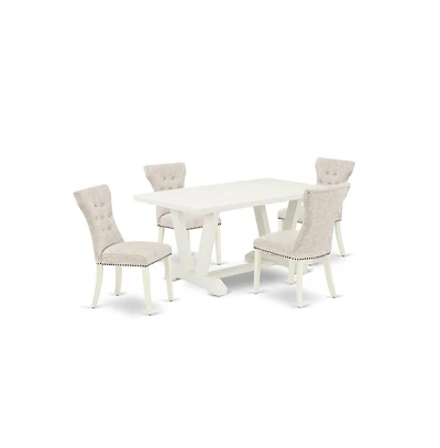 East West Furniture 5-Pc Included 4 kitchen parson chairs Upholstered Nails Head Seat and High Button Tufted Chair Back and Rectangular Dining Table w