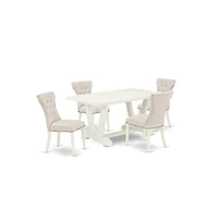 East West Furniture 5-Pc Included 4 kitchen parson chairs Upholstered Nails Head Seat and High Button Tufted Chair Back and Rectangular Dining Table w