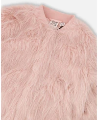 Deux par Girl Short Faux Fur Coat Dusty Pink