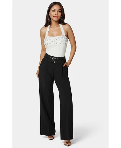 Bebe Women's High Waist Double Belted Palazzo Pant