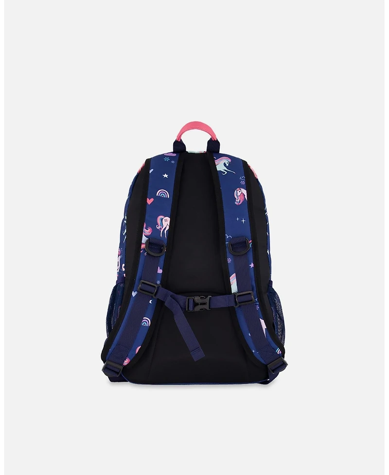 Deux par Deux Girl Kids Backpack Navy Unicorn Print - Toddler|Child