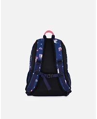 Deux par Deux Girl Kids Backpack Navy Unicorn Print - Toddler|Child