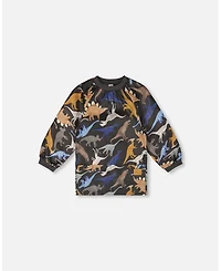Deux par Deux Boy School Apron Black Dinosaur Print - Toddler|Child