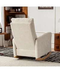 Casainc Rocking Chair with Footrest High Back Rubber Wood Legs