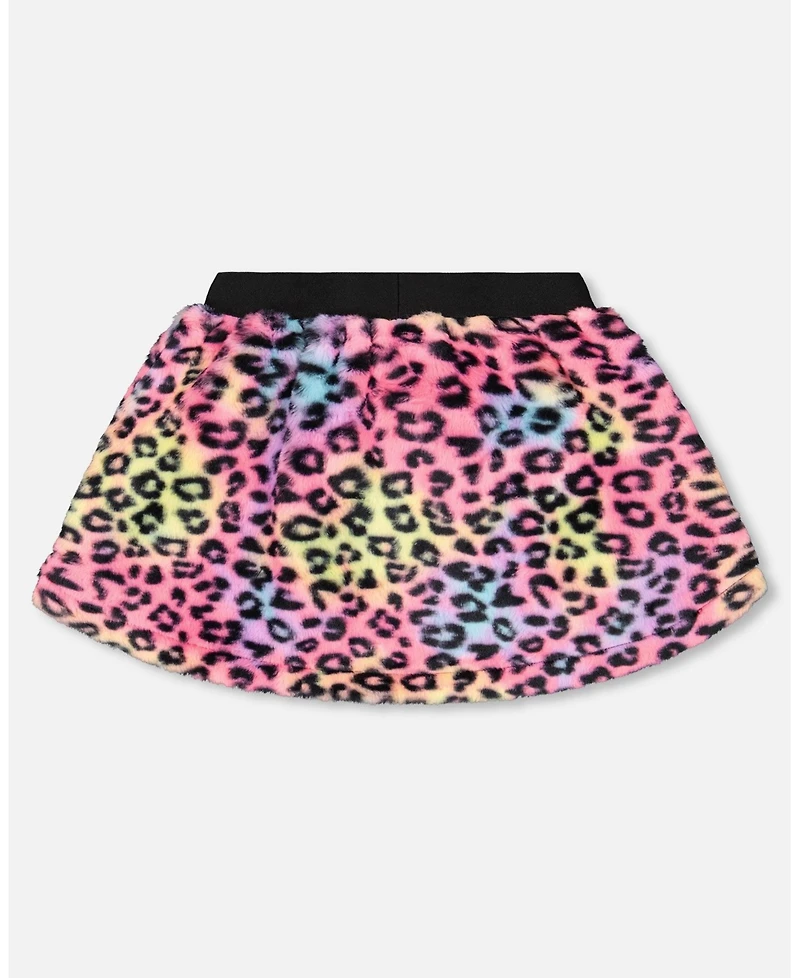 Deux par Girl Faux Fur Skirt Multicolor Leopard - Child