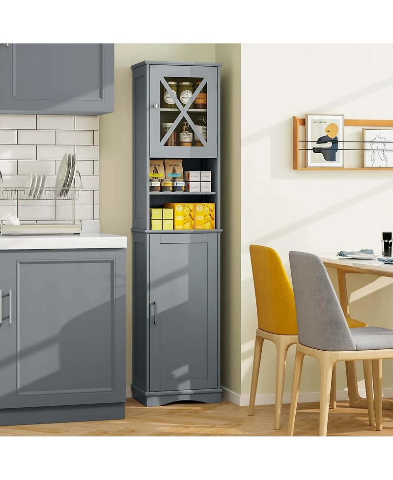 Costway 67" Tall Bathroom Cabinet Freestanding Storage with 5 Adjustable Shelves