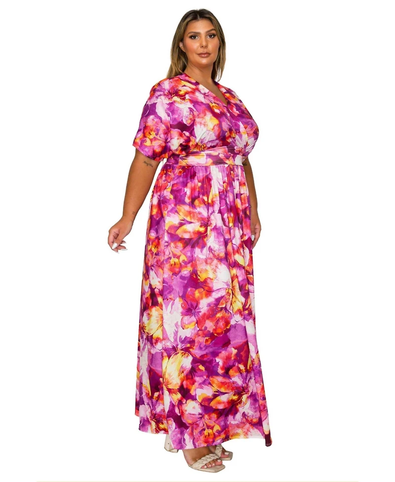 L I V D Women's Plus Minoa Floral Empire Waist Dress