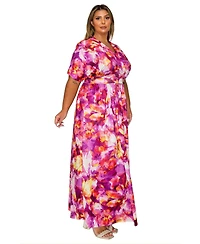 L I V D Women's Plus Minoa Floral Empire Waist Dress