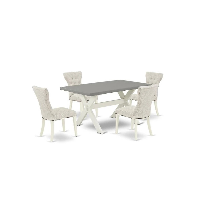 East West Furniture 5-Pc Dining Table Set- 4 Dining Padded Chairs with Doeskin Linen Fabric Seat and Button Tufted Chair Back