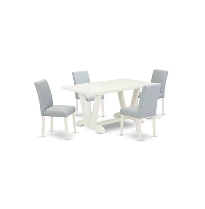 East West Furniture 5-Piece Dining Set Includes 4 Dining Room Chairs with Upholstered Seat and High Back and a Rectangular Dining Table
