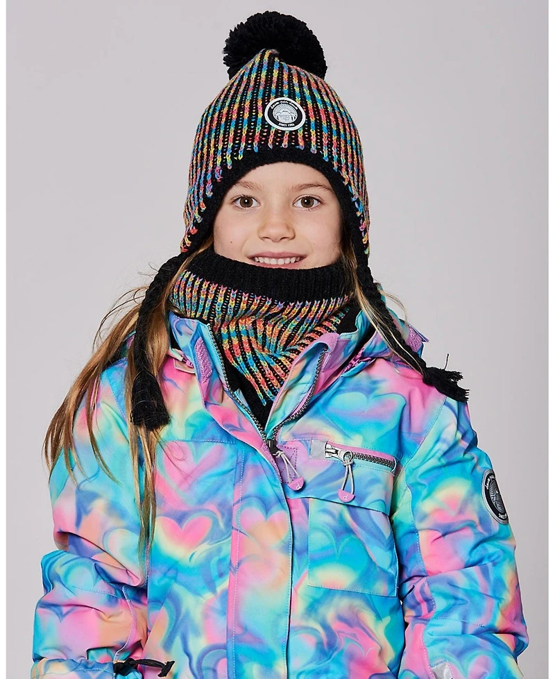Deux par Girl Lined Peruvian Knit Pompom Hat Black and Multicolor - Toddler|Child