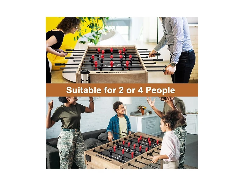54 Inch Full Size Foosball Table with Legs, 2 Balls, and 2 Foldable Cup Holders