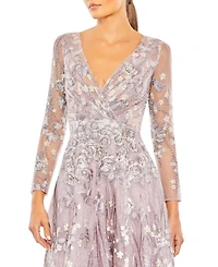 Mac Duggal Women's Draped Sleeve V Neck Gown