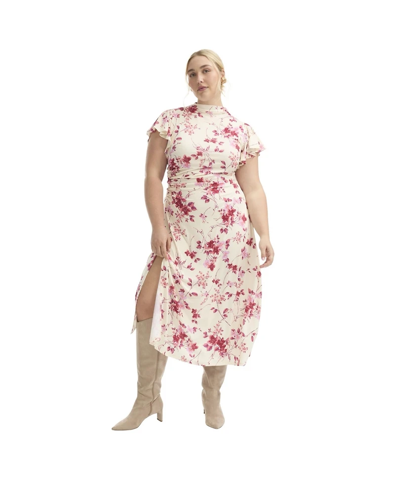 June + Vie Women's Plus Gathered Front Midi Dress